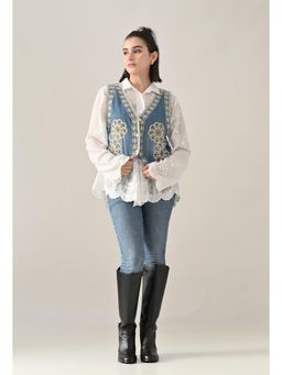 ANNY - Women Blue Luxe Duo Shirt Vest Set