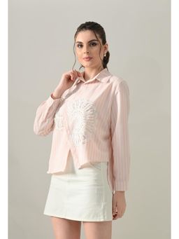 ANNY - Women Pink Sunlit Lace Panel Shirt