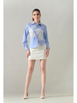 ANNY - Women Blue Sunlit Lace Panel Shirt