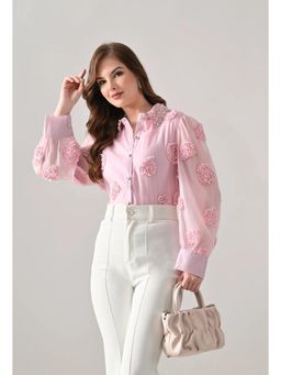ANNY - Women Pink Pearl Embellished Shirt