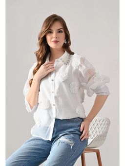 ANNY - Women White Pearl Embellished Shirt