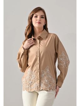 ANNY - Women Beige Blush Bloom Embroidered Shirt