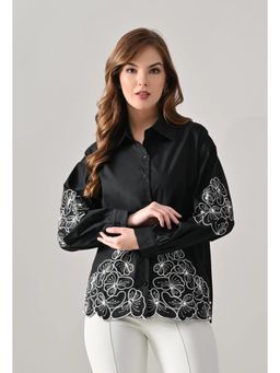 ANNY - Women Black Blush Bloom Embroidered Shirt