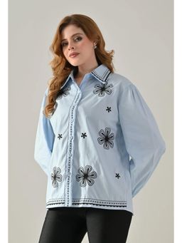 ANNY - Women Blue Bloom Embroidered Shirt