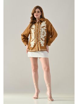 ANNY - Women Brown Thread Work Embroidered Shirt