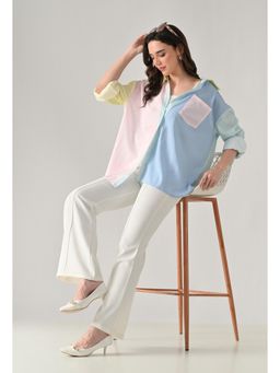 ANNY - Women Multi-Colour Striped Colo Block Oversize Shirt