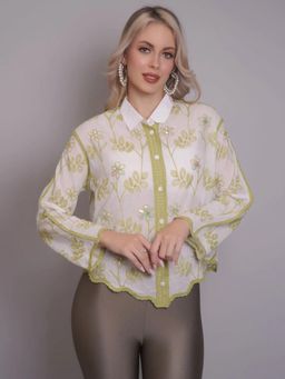 ANNY - Women Green Chain Stitch Embroidered Shirt