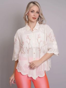 ANNY - Women Cream Deer Embroidered Shirt