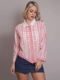 ANNY - Women Pink Chain Stitch Embroidered Shirt