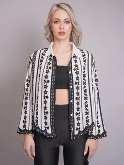 ANNY - Women Black Chain Stitch Embroidered Shirt