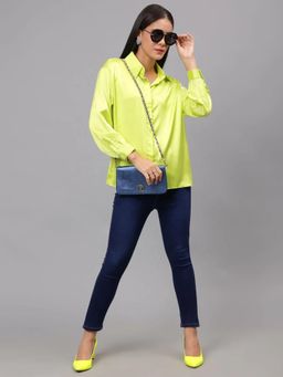 ANNY - Women Yellow Elegant Ribbon Satin Shirt