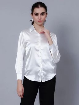 ANNY - Women Beige Elegant Ribbon Satin Shirt