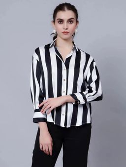ANNY - Women Black Cow Print Shirt