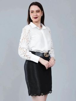 ANNY - Women White Lace Sleeves Shirt