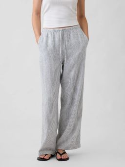 GAP - Women Navy Blue Vertical Pinstripes Relaxed Parallel Mid Rise Trouser