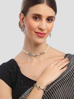 Karatcart - Oxidized Silver Necklace with Earrings and Bracelet (Set of 3)