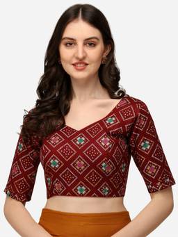 Amrutam Fab - Women's Jacquard Maroon V Neck Blouse