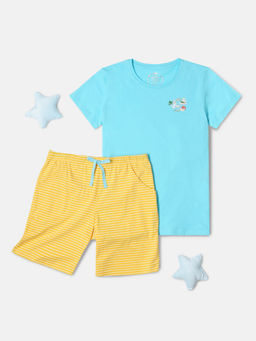 Jockey - RG11 Girls Cotton T-Shirt and Printed Shorts Set-Spectra Yellow-Blue Radiance
