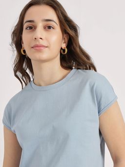 FableStreet - Cotton Crew Neck T-Shirt - Light blue