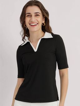 FableStreet - Colourblocked Polo T-Shirt - Black