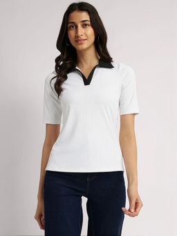 FableStreet - Colourblocked Polo T-shirt - White