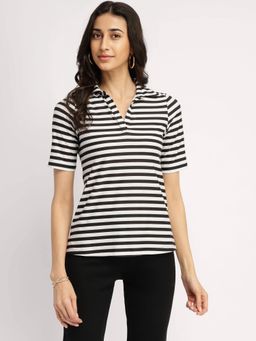 FableStreet - Striped Polo T-Shirt - Black