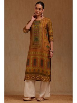 Soch - Womens Mustard Russian Silk Ethnic Motifs Kurta