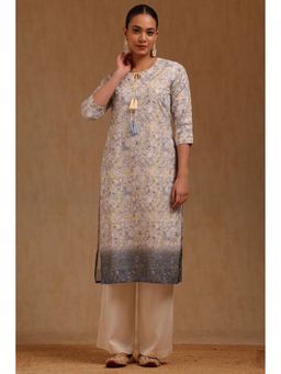 Soch - Womens Light Yellow Polyester Floral Print Kurta Thread Work