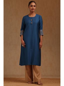 Soch - Womens Blue Gadwal Solid Kurta Beads