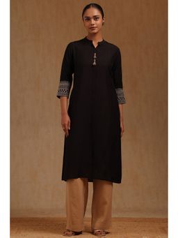 Soch - Womens Black Gadwal Solid Kurta Beads