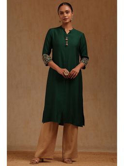 Soch - Womens Green Gadwal Solid Kurta Beads