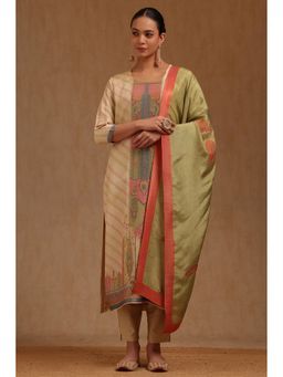 Soch - Womens Beige Brocade Ethnic Motifs Kurta Pant and Dupatta