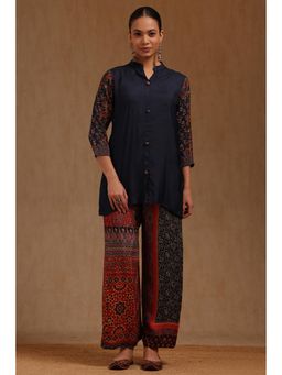 Soch - Womens Navy Blue Muslin Solid Co-Ord Set