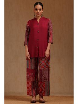 Soch - Womens Red Muslin Solid Co-Ord Set