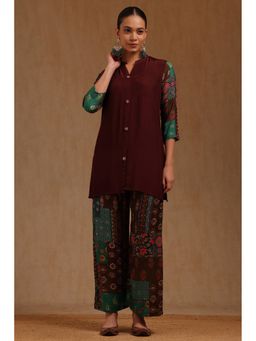 Soch - Womens Wine Muslin Solid Co-Ord Set