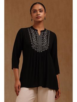 Soch - Womens Black Rayon Crepe Embroidered Tunic Thread Work