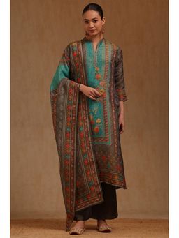 Soch - Womens Multi-Color Shimmer Floral Print Kurta Pant and Dupatta