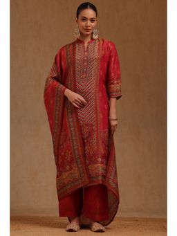 Soch - Womens Fuchsia Shimmer Ethnic Motifs Kurta Pant and Dupatta