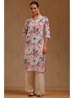 Soch - Womens Multi-Color Linen Blend Floral Print Kurta