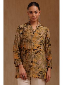 Soch - Womens Olive Crepe Abstract Print Shirt