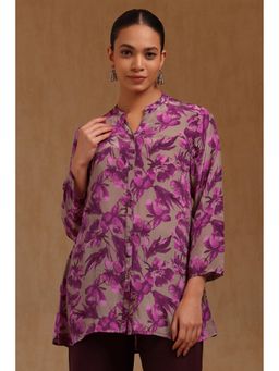 Soch - Womens Purple Crepe Floral Print Shirt