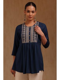 Soch - Womens Blue Rayon Embroidered Kurti