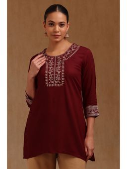 Soch - Womens Maroon Rayon Embroidered Kurti