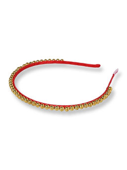Choko - Slim Christmas Hairband for Girls – Simple Beaded Kids Hair Accessory, Santa Red, Gold