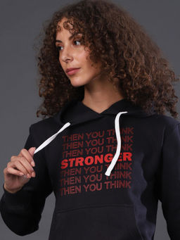 Campus Sutra - Black Women Printed Stylish Casual Hooded Sweatshirts