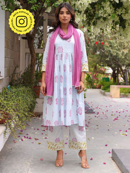 Bud & Tulip - Powder Blue Sanyogita Kurta with Pant and Dupatta (Set of 3)