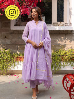 Bud & Tulip - Lilac Mayera Anarkali Kurta Pant and Dupatta (Set of 3)
