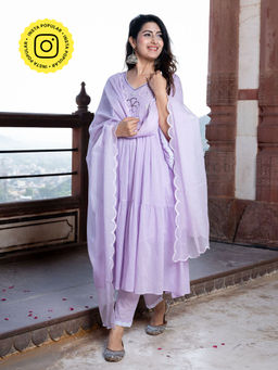 Bud & Tulip - Vimla Anarkali Kurta Pant and Dupatta (Set of 3)