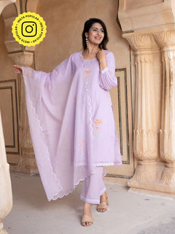 Bud & Tulip - Purple Tulip Kurta with Pant and Dupatta (Set of 3)