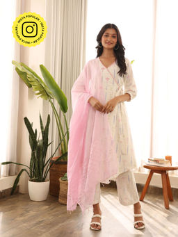 Bud & Tulip - Pavitra Wrap Angarkha Kurta Pant and Dupatta (Set of 3)